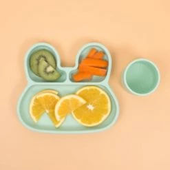We Might Be Tiny Vaisselle Enfant Assiette En Silicone Lapin Menthe -Vaisselle et accessoires de cuisine enfant Soldes assiette en silicone lapin menthe 5