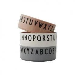 Design Letters Vaisselle Enfant Bols Alphabet Rose Blanc Gris - Lot De 3