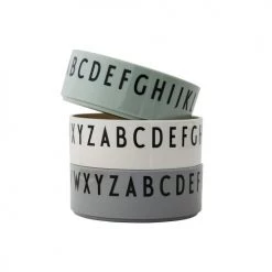 Design Letters Vaisselle Enfant Bols Alphabet Vert Blanc Gris - Lot De 3
