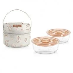 Miniland Gourdes Enfant Et Boîtes à Goûter Set De 2 Récipients En Verre Avec Sac Isotherme Ambre