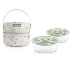 Miniland Gourdes Enfant Et Boîtes à Goûter Set De 2 Récipients En Verre Avec Sac Isotherme Vert