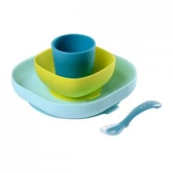 Béaba Accessoires De Cuisine Enfant Set Vaisselle Silicone 4 Pièces Jungle -Vaisselle et accessoires de cuisine enfant Soldes set vaisselle silicone 4 pieces blue 1