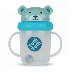 Vaisselle et accessoires de cuisine enfant Soldes 4 TUMTUM Gourdes Enfant Et Boîtes à Goûter Tasse Anti Fuite + Paille Lestée Ourson Bleu