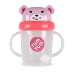 Vaisselle et accessoires de cuisine enfant Soldes 12 TUMTUM Gourdes Enfant Et Boîtes à Goûter Tasse Anti Fuite + Paille Lestée Ourson Rose