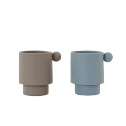 OYOY Living Design Vaisselle Enfant Tasse Bleu En Silicone H7,5x7,5x6cm - Lot De 2